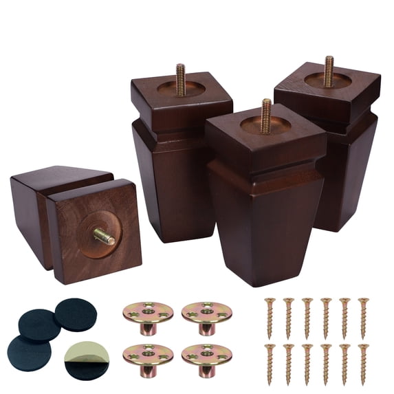 5 Inch Brown Wood Furniture Legs Set of 4, Heavy Duty Solid Oak Wood Replacement Legs for Sofa, Couch, Table, Bench, Bed, Dresser, Chair