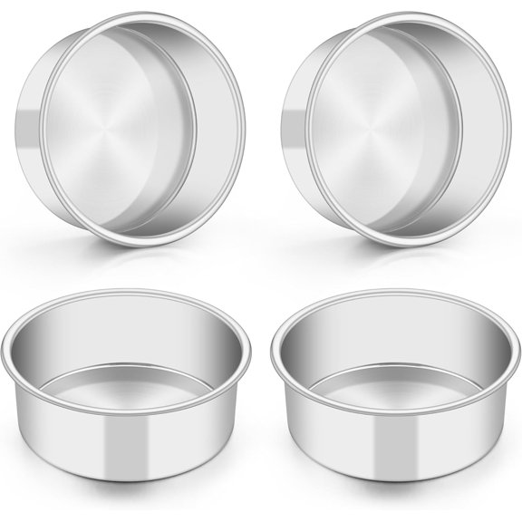 5 Inch Cake Pan Set of 4, Stainless Steel Small Layer Cake Baking Pans Tins, Round Bakeware for Birthday Wedding Party, Non-Toxic & Healthy, Mirror Finish & Dishwasher Safe