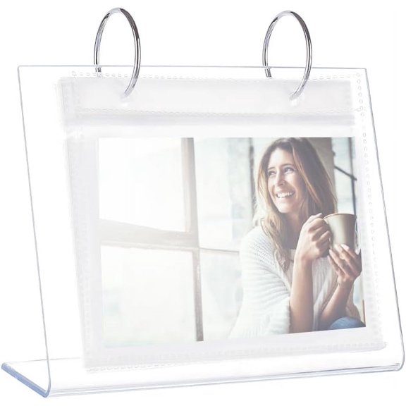 5 Inch Calendar-Style Tabletop Acrylic Photo Album Standing Flip Photo Frame with Vertical Stand Holds up to 34 Photos Clear 16.8x5.3x16cm Inner Diameter: 13x10cm