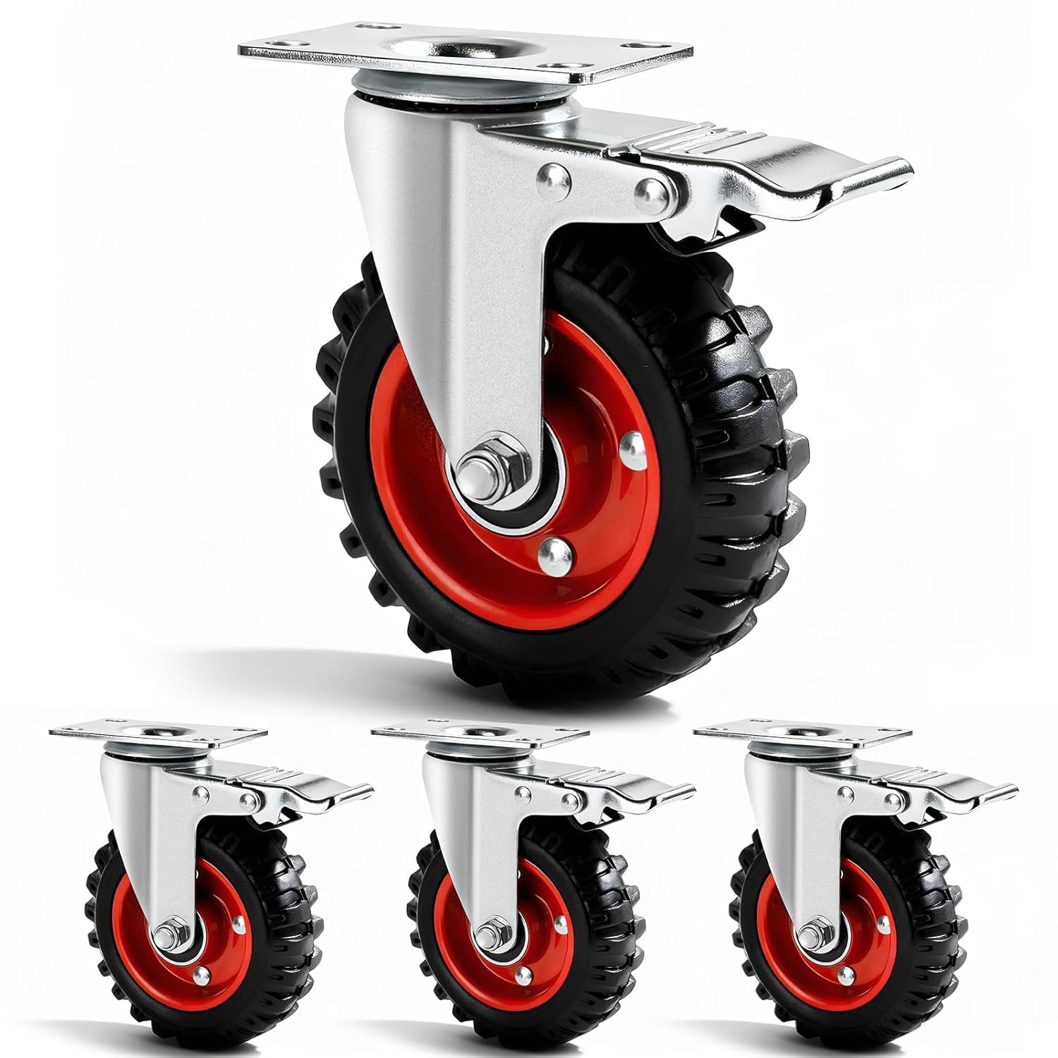 5 Inch Caster Wheels Heavy Duty with Dual-Lock Safety Brake and Rubber ...
