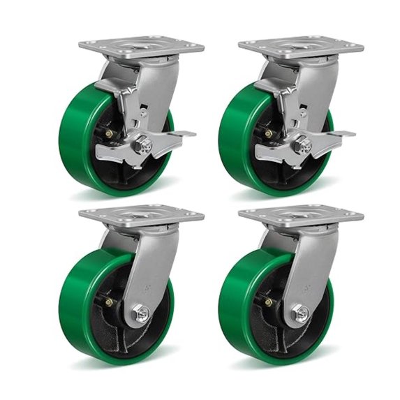 5 Inch Caster Wheels Heavy Duty, Polyurethane on Steel Wheel, Set of 4 ...