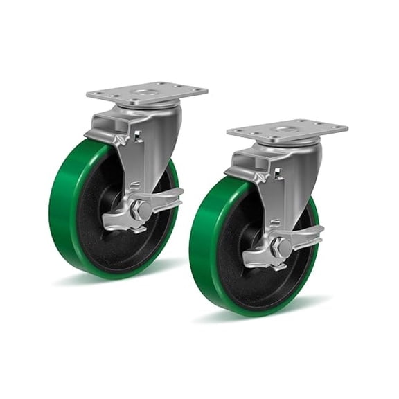 5 Inch Caster Wheels, Polyurethane on Steel Wheel, Heavy Duty Industrial Casters with Load 550lbs Capacity Per- Use for Cart, Toolboxes (2 Brake)