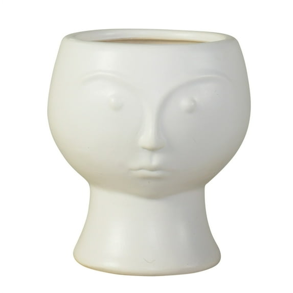 Benjara Ceramic Face Vase with Round Top, White