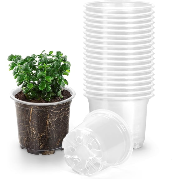 5 Inch Clear Plastic Nursery Pots with Drainage Holes, 20 Pack Seedling ...