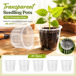 5 Inch Clear Plastic Plant Pot, Clear Nursery Pots with Drainage, Plant Starter Pots, Root Starter for Plant Cuttings, Lightweight Transparent Design for Seed Germination, Root