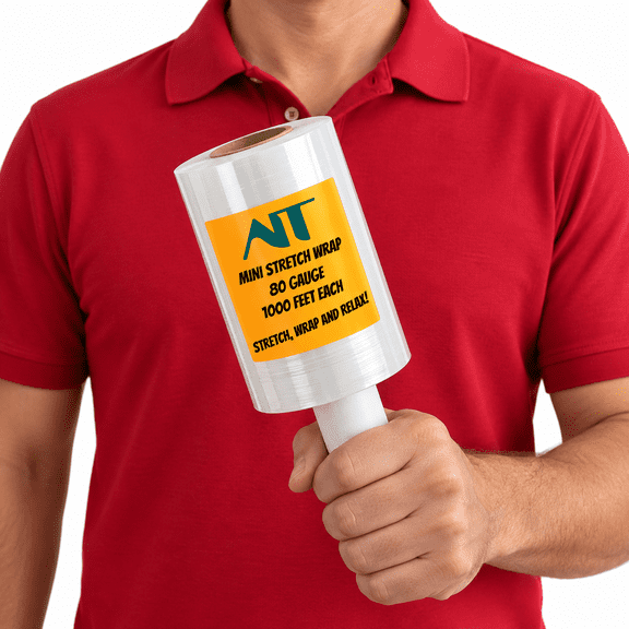 AIT, 5 in. x 1000 ft. Clear Stretch Wrap with Handle, 80 Gauge Hand Stretch Film for Moving, Packing & Shipping, Shrink Wrap 1 Roll
