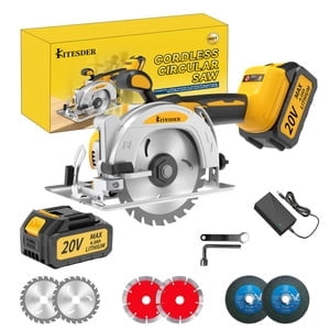 5 Inch Cordless Brushless Mini Circular Saw, 3-Speed, 6900 RPM, 2.0/4.0Ah Battery & Fast Charger, 0/45 Bevel Cut, for Wood Tile Plastic Soft Metal Stone