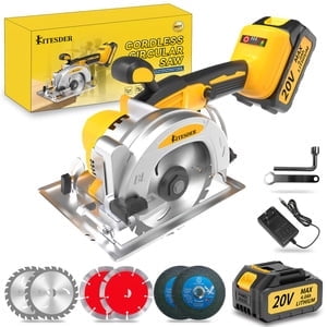 5 Inch Cordless Brushless Mini Circular Saw, 3-Speed, 6900 RPM, 2.0/4.0Ah Battery & Fast Charger, 0/45 Bevel Cut, for Wood Tile Plastic Soft Metal Stone