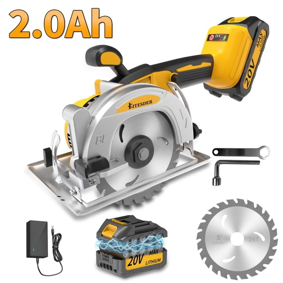 5 Inch Cordless Brushless Mini Circular Saw, 3-Speed, 6900 RPM, 2.0/4.0Ah Battery & Fast Charger, 0/45 Bevel Cut, for Wood Tile Plastic Soft Metal Stone