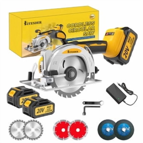 5 Inch Cordless Brushless Mini Circular Saw, 3-Speed, 6900 RPM, 2.0/4.0Ah Battery & Fast Charger, 0/45 Bevel Cut, for Wood Tile Plastic Soft Metal Stone