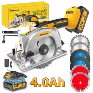 5 Inch Cordless Brushless Mini Circular Saw, 3-Speed, 6900 RPM, 2.0/4.0Ah Battery & Fast Charger, 0/45 Bevel Cut, for Wood Tile Plastic Soft Metal Stone