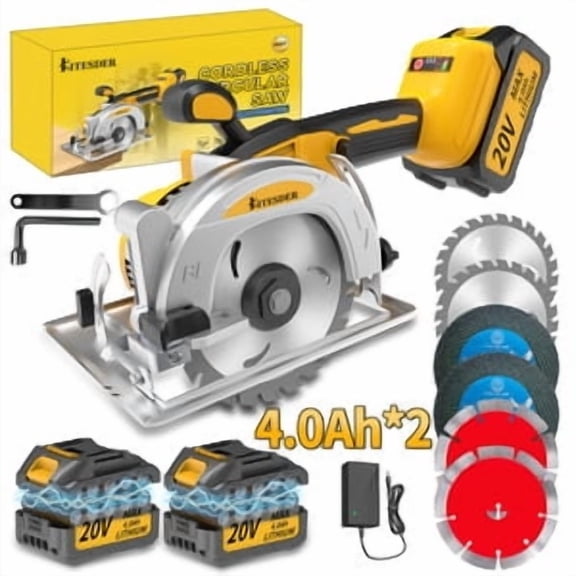 5 Inch Cordless Brushless Mini Circular Saw, 3-Speed, 6900 RPM, 2.0/4.0Ah Battery & Fast Charger, 0/45 Bevel Cut, for Wood Tile Plastic Soft Metal Stone