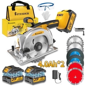 5 Inch Cordless Brushless Mini Circular Saw, 3-Speed, 6900 RPM, 2.0/4.0Ah Battery & Fast Charger, 0/45 Bevel Cut, for Wood Tile Plastic Soft Metal Stone