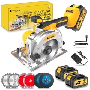 5 Inch Cordless Brushless Mini Circular Saw, 3-Speed, 6900 RPM, 2.0/4.0Ah Battery & Fast Charger, 0/45 Bevel Cut, for Wood Tile Plastic Soft Metal Stone