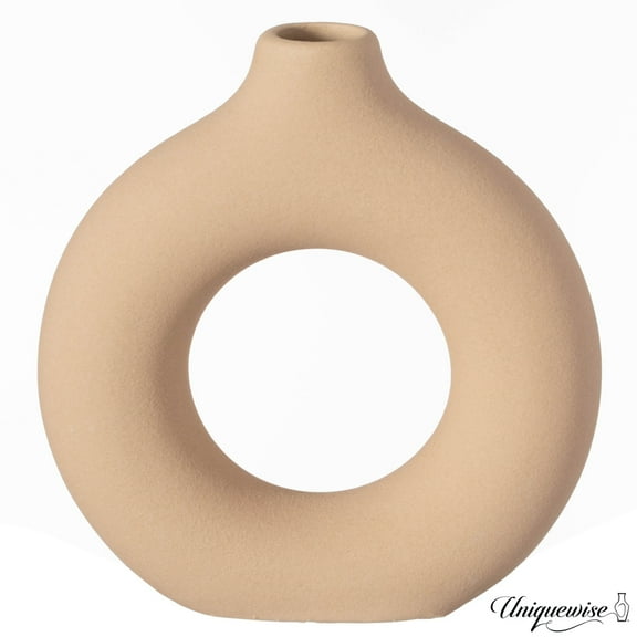 5-Inch Decorative Small Hollow Ceramic Donut Table Vase - Handmade, Minimalist Boho Style, Perfect for Modern Home Decor in Living Room, Home Office, Bedroom, Dining Room and Entryway Console Table