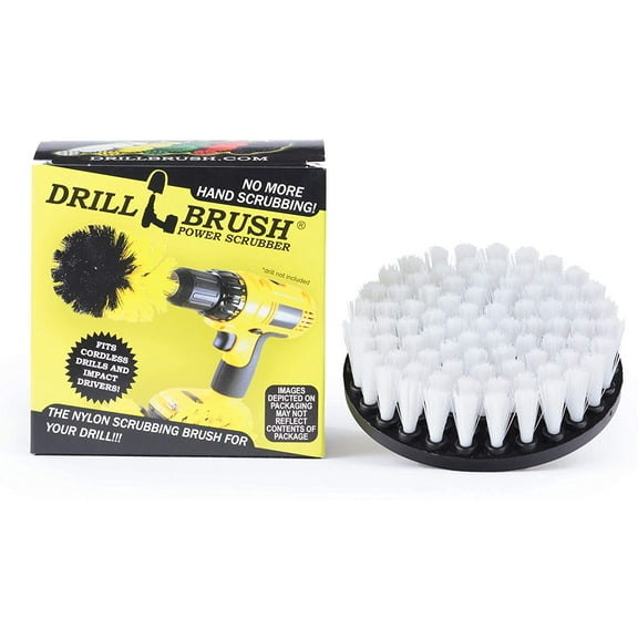 5 Inch Diameter Drill Powered Scrub Brush With Quarter Inch Quick Change Shaft (Automotive Soft-White)