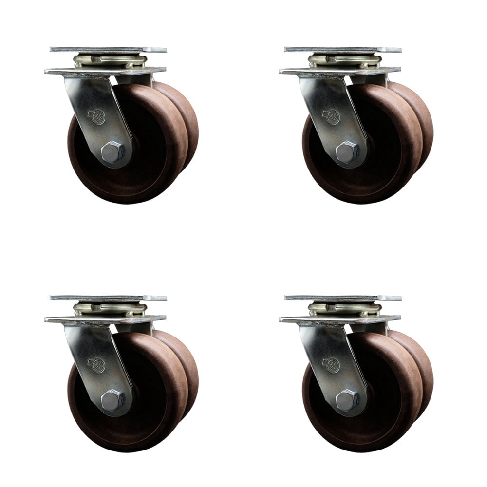 5 Inch Dual High Temp Glass Filled Nylon Wheels Swivel Casters Set SCC