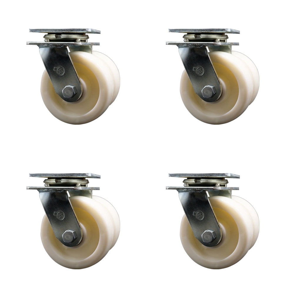 5 Inch Dual Nylon Wheels Swivel Caster Set with Roller Bearings Service Caster