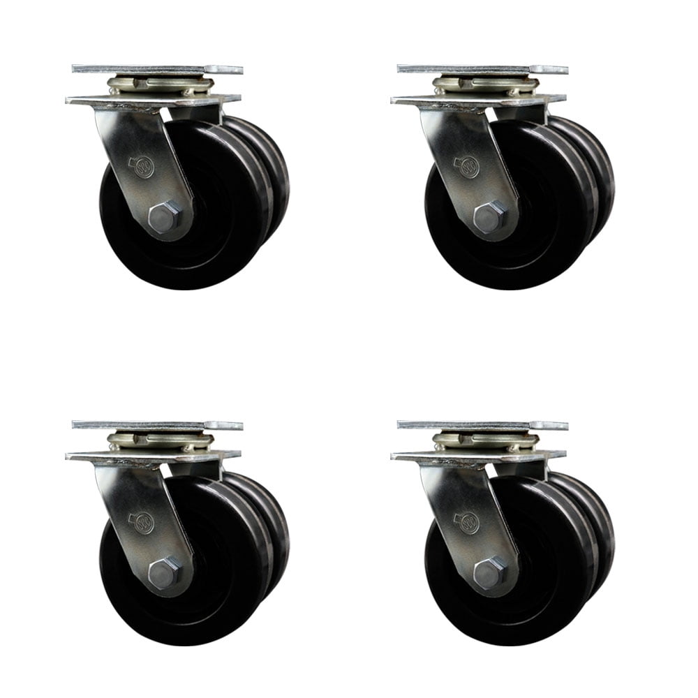 5 Inch Dual Phenolic Wheels Swivel Caster Set with Ball Bearings Service Caster