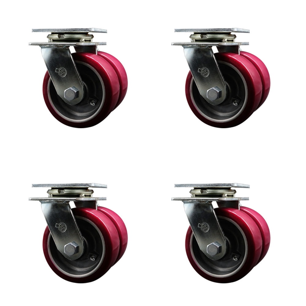 5 Inch Dual Poly on Aluminum Wheels Swivel Caster Set with Ball Bearings SCC