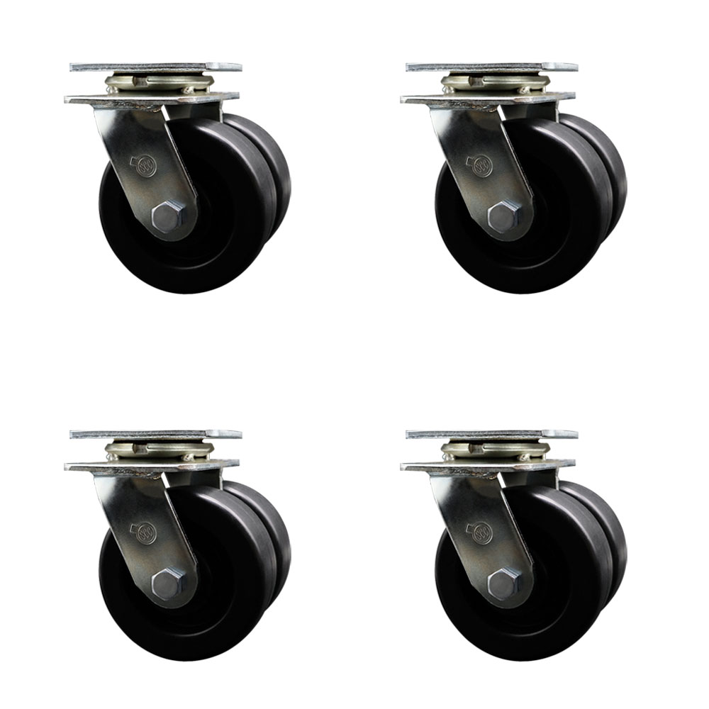 5 Inch Dual Polyolefin Wheels Swivel Caster Set with Ball Bearing Service Caster
