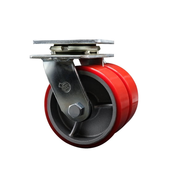 5 Inch Dual Red Poly on Cast Iron Wheels Swivel Caster with Roller Bearing SCC