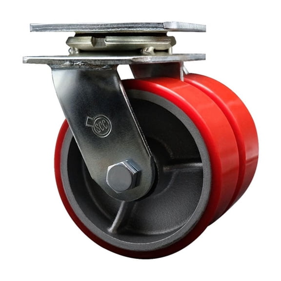 5 Inch Dual Red Poly on Cast Iron Wheels Swivel Caster with Roller Bearing SCC