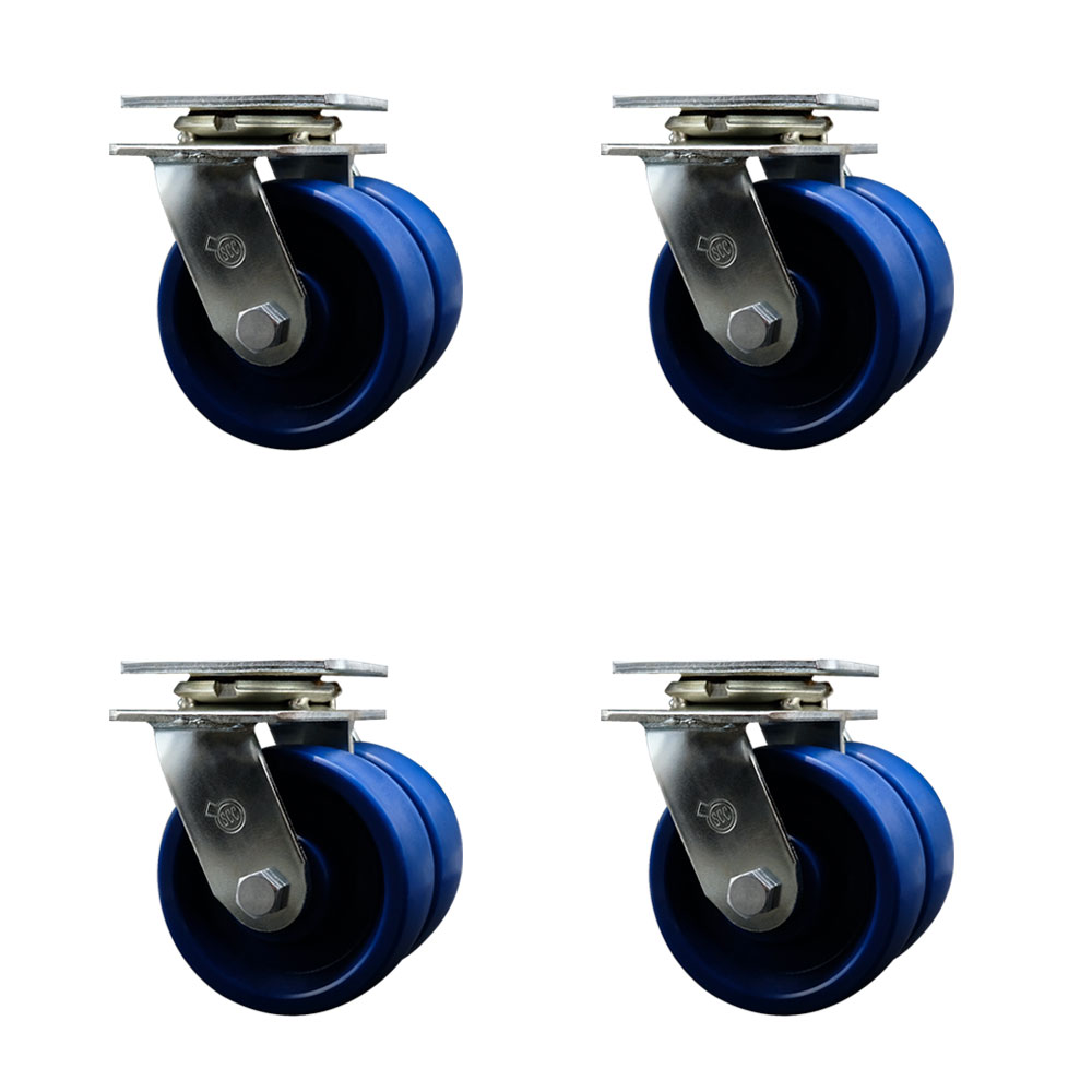 5 Inch Dual Solid Polyurethane Wheels Swivel Caster Set with Ball Bearings SCC