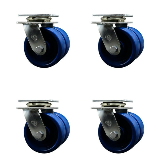 5 Inch Dual Solid Polyurethane Wheels Swivel Caster Set with Roller Bearings SCC