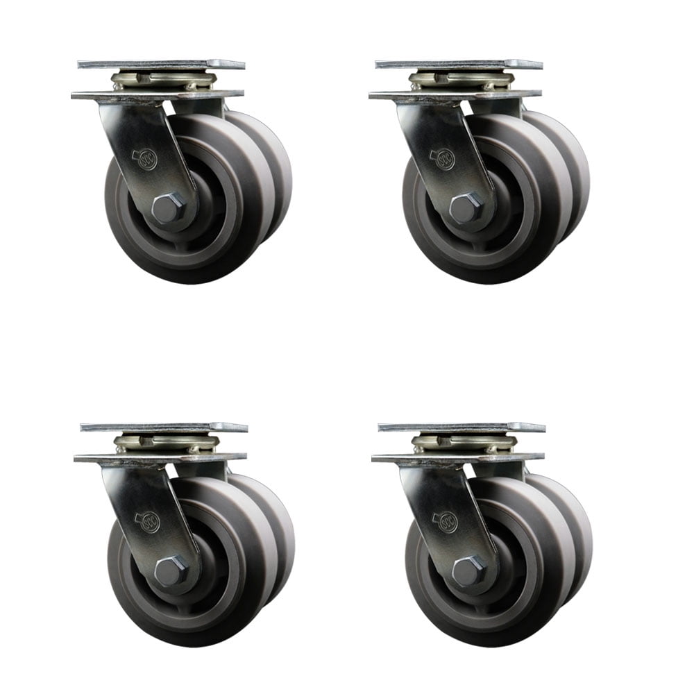 5 Inch Dual Thermoplastic Rubber Wheels Swivel Caster Set with Roller Bearings