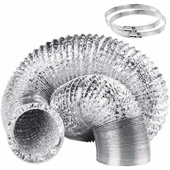 5 Inch Duct Hose 16 Feet Non-Insulated Flexible Air Aluminum Foil Ducting Dryer Vent Hose with 2 Screw Stainless Steel Clamps Great for HVAC Duct, Air Duct
