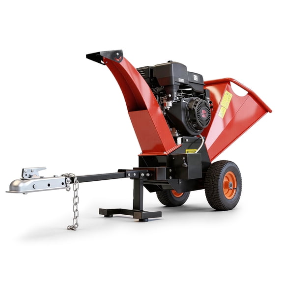 5 Inch E-Start Gas Powered Wood Chipper, 420cc 15HP Towable Leaf Branch Shredder Mulcher with Tow Bar, Emergency Stop Button for Forestry, Gardens, Orchard, Courtyard, Farm