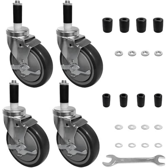 5 Inch Expanding Stem Casters Set of 4, Heavy Duty Caster Wheels with Side , Fit 7/8", 1", 1-1/8", 1-1/4", /8" Stainless Steel Furniture for Commercial Kitchen Prep Table