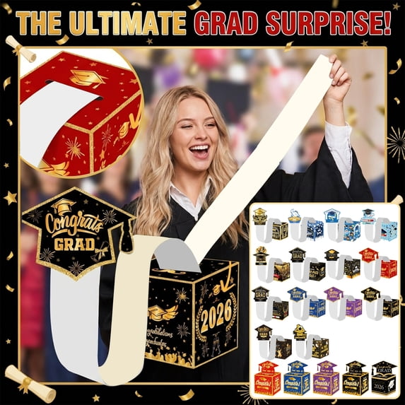 5 Inch Explosion Style Money Gift Box for Graduation Parties including 30Pcs Clear Plastic Pouches for Surprise Cash Drawing and Event Decorating