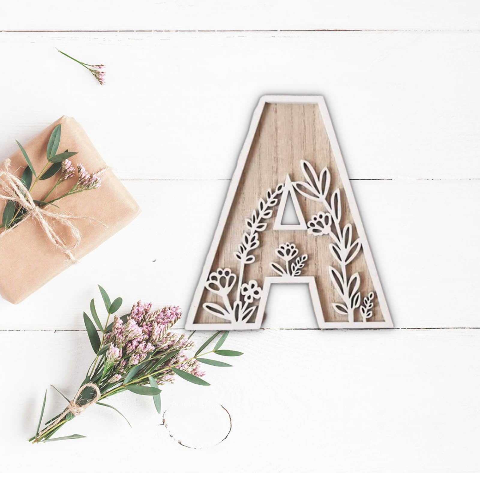 5 Inch Floral Carved Wooden Letter Decor,A-Z Monogram Alphabet Sign ...