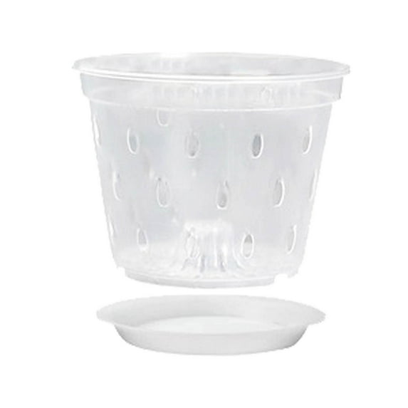 5 Inch Flower Pots Clear Orchid Planter Root Control with Hole Basin and Tray for Indoor Gardening and Home