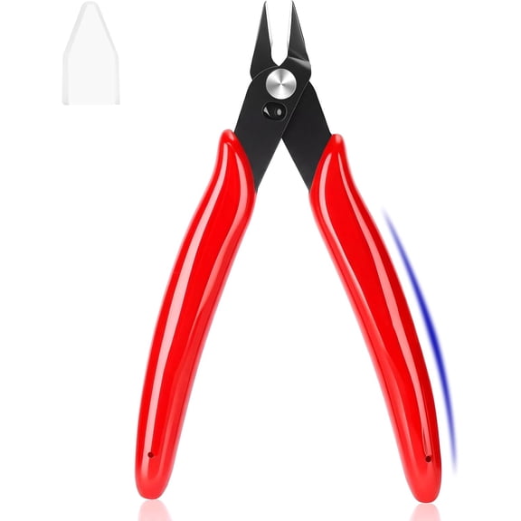 5 Inch Flush Cutters, 1 Pack Micro Wire Cutters, Sharp Zip Tie Cutter, Precision Wire Cutters for Crafting, Jewelry Making, Plastic Models, 3D Print, Electronics, Floral (Red)