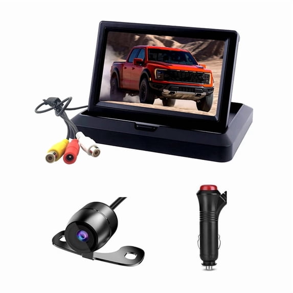 Car Parking System Kit: 5-Inch Foldable Rear View Monitor with Waterproof Backup Camera, Includes Car Charger