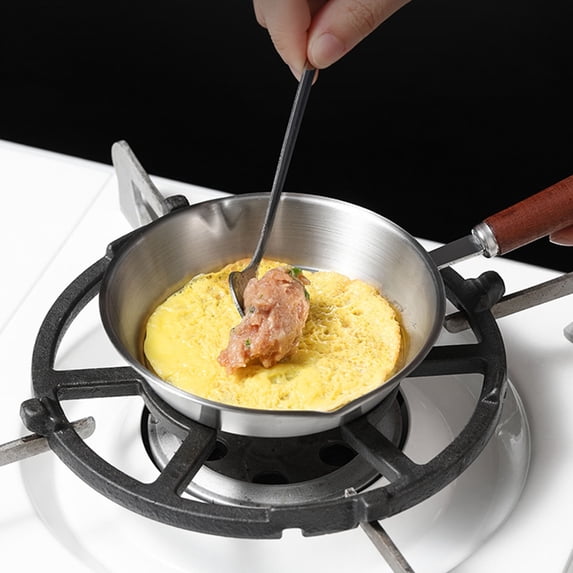 5 Inch Frying Pan, Mini Stainless Steel Nonstick Frying Pan Skillet for Cooking Omelets, Small Cooking Pan with Cooling Wood Handle for Cooktops Cooking Omelets, Eggs, Steaks
