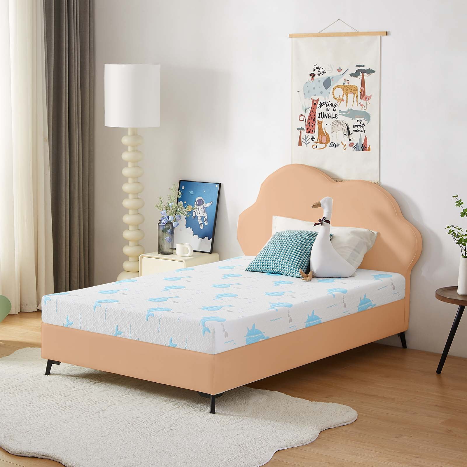 5 Inch Full Mattress for Kids, Removable Washable Cover with Dolphin Pattern Cooling Memory Foam Medium Feel, Bed-in-a-Box