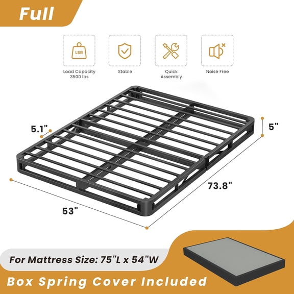 5 Inch Full Size Box Spring Bed Base Heavy Duty Metal Mattress Foundation with Cover