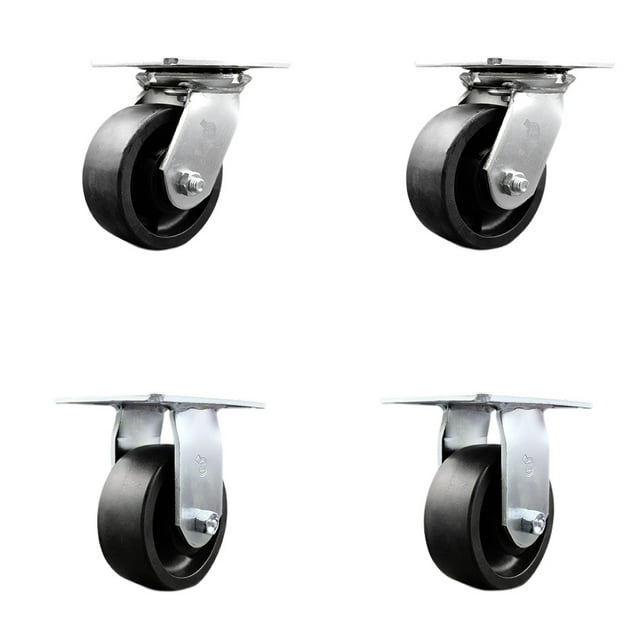 5 Inch Glass Filled Nylon Caster Set with Ball Bearing 2 Swivel Lock and 2 Rigid