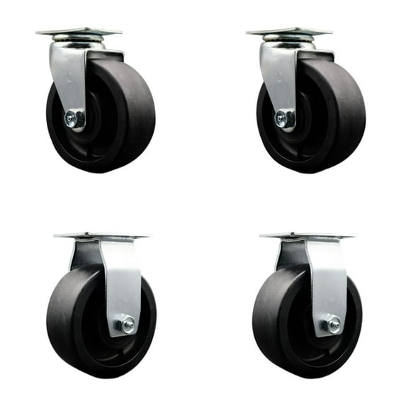 5 Inch Glass Filled Nylon Caster Set with Roller Bearings 2 Swivel 2 Rigid SCC