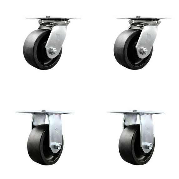 5 Inch Glass Filled Nylon Caster Set with Roller Bearings 2 Swivel 2 Rigid SCC