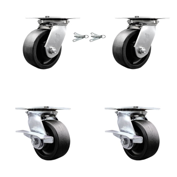 5 Inch Glass Filled Nylon Swivel Caster Set 2 Swivel Locks 2 Brakes SCC