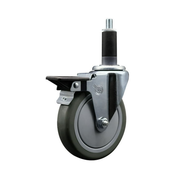 5 Inch Gray Poly Swivel 1-1/8 Inch Expanding Stem Caster with Brake SCC