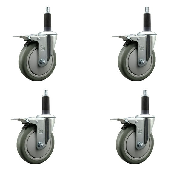 5 Inch Gray Poly Swivel 1 Inch Expanding Stem Caster Set Total Lock Brake