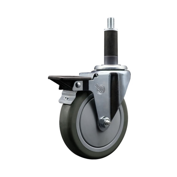 5 Inch Gray Poly Swivel 1 Inch Expanding Stem Caster with Brake SCC