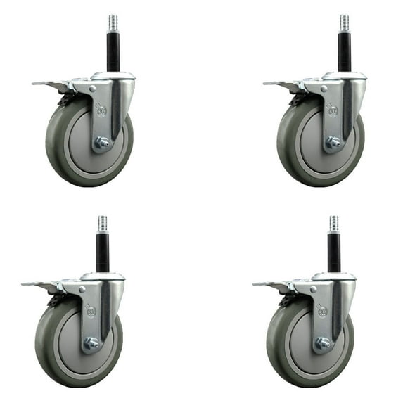 5 Inch Gray Poly Swivel 3/4 Inch Expanding Stem Caster Set Total Lock Brake