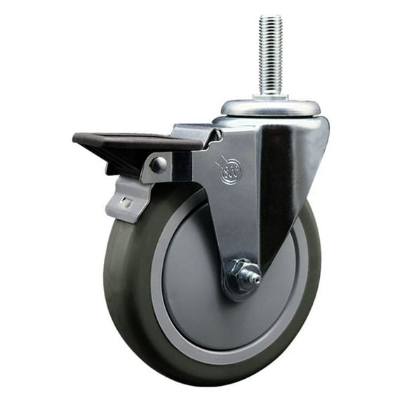 5 Inch Gray Poly Wheel Swivel 3/4 Inch Threaded Stem Caster with Brake
